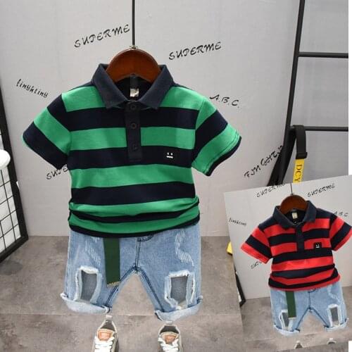 2021 2pcs Summer Baby Boy Children Gentleman Letter Printing Suit Tops + Short Boys Clothes Kids Clothes sets 2-7
