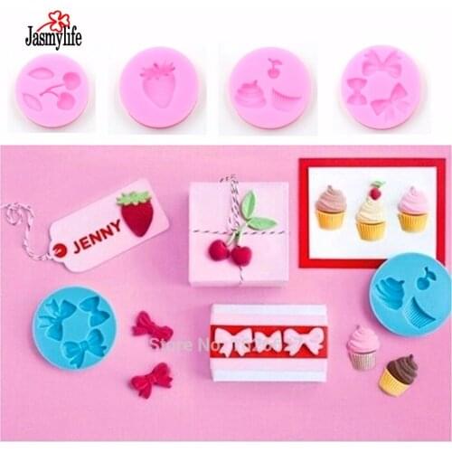 4 in 1 Fondant Cake Decorating TOOLS Silicone Molds Cherry Bowknot Strawberry Icecream round cake moulds