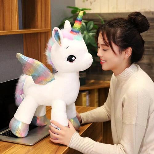 40cm ~1M Giant Unicorn Plush toy Fantastic Rainbow Glowing Wings Stuffed Unicornio Doll toys for girl Unique Horn Colorful feet