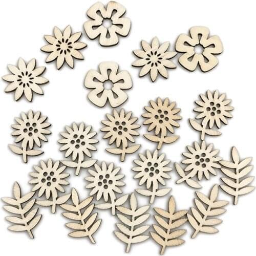 50PCS Wood Discs Slices Flower Butterfly Leaf Shape Unfinished Wooden Cutouts Craft DIY Decoration