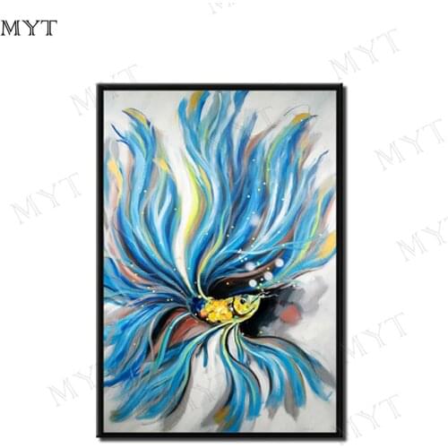 Abstract Blue tail goldfish Oil Painting on Canvas Hand Painted Abstract Wall Picture Living Room Bedroom Home Wall Art Decor
