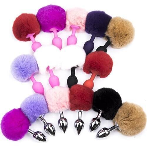 BDSM Metal Plush Rabbit Tail Anal Plug Prostate Massager Butt Plug Rabbit BDSM Sex Toys For Women Couples Adult Game Products