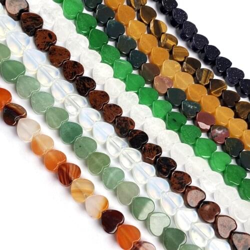 Natural Stone Agates Crystal Heart Shape Blue Turquoises Opal Rose Quartzs Beads for Jewelry Making Necklace Bracelet Gift 10mm