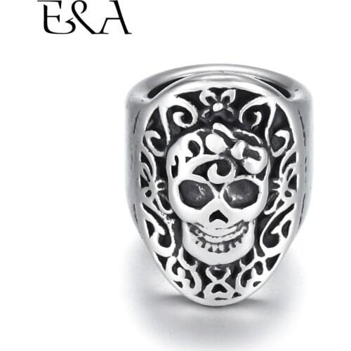 Stainless Steel Beads Skull Blacken Metal Large Hole 8mm Charm Slider DIY Men Bracelet Making Supplies Handmade Jewelry Findings