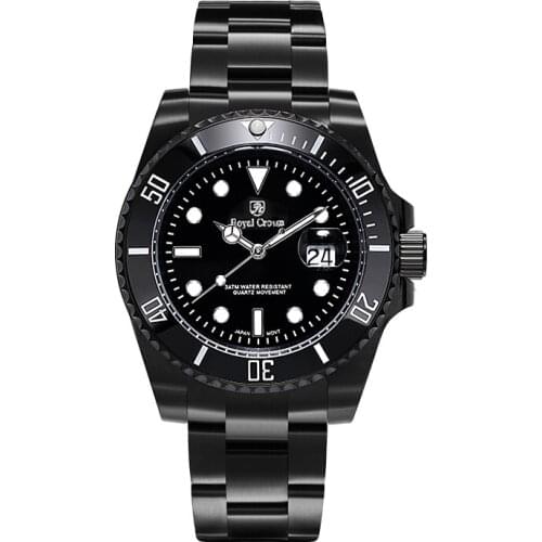 Royal Crown Mens Watch Male Wristwatch Japan Quartz All Stainless Steel Auto Date Hours Fine Fashion Boys Birthday Gift Box