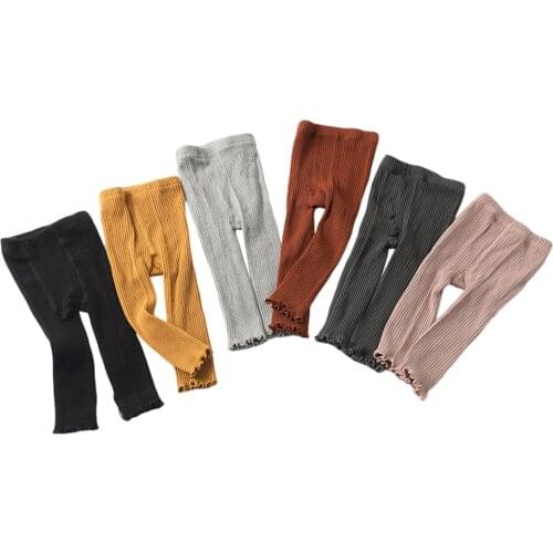 Kids Baby Boys Girls Knitted Trousers High Elastic Waist Ruffled Leggings Long Pants Summer Spring Infant High Waist Pantyhose