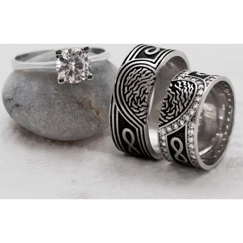 Heart Infinity Pattern Dimming Double Silver Wedding Ring (Engagement Gift)