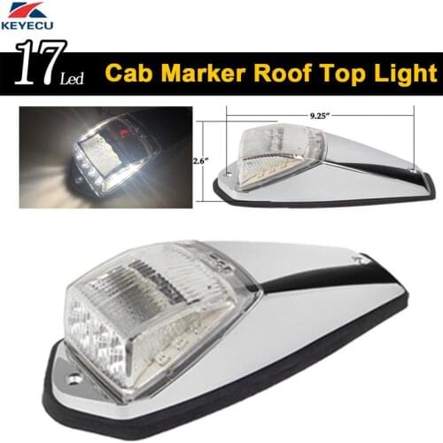 KEYECU 1Pack 17LED White Roof Light Chrome Cab Marker Clearance Roof Running Top Light Assembly for Heavy Duty Trucks Peterbilt