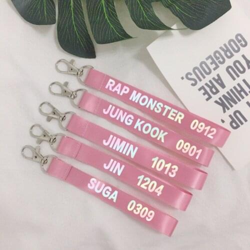 KPOP bangtan boys Keychain Laser Member name Lanyard Key Chains Keyring Kpop bangtan boys jungkook v jimin JIN Suga Pendant