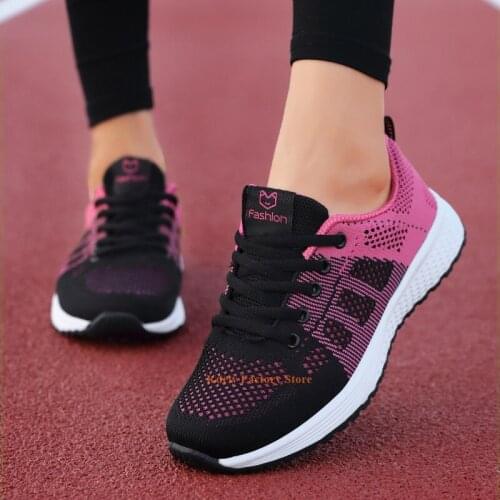 Spring and Autumn Fashion Breathable Walking Mesh Shoes Lace Up Tenis Feminino Pink Black White Causal Shoes Sneakers