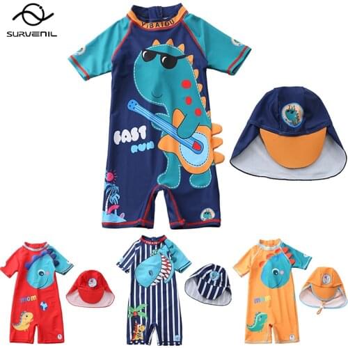 Swimming Suit for Boys Swimsuit Kids One Piece Sun Protection Cartoon Dinosaur Print Short Sleeve Baby Bathing Suit 1-6 Years