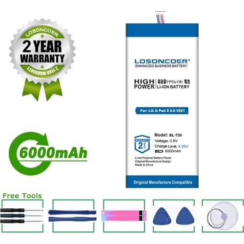 LOSONCOER Battery 6000mAh BL T20 BL-T20 Battery For LG G Pad X 8.0 V521 V525 Table PC Battery