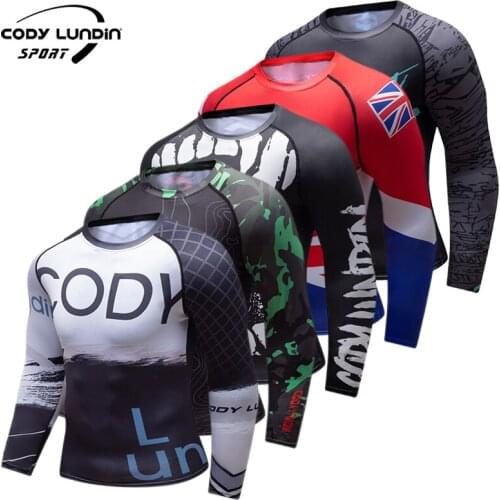 High Fabric Mens Compress Winter Full Printing Fitness Mens Long Sleeves Rash Guard Fashion Gym T Shirt