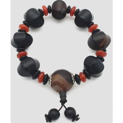 NEW Fashionable joker irregular 15MM natural irregular black and red noxy stone Bead bracelet 2pcs 001 Bungee cord Men and