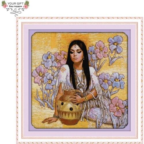 Joy Sunday R929 Free Shipping 14CT 11CT Counted and Stamped Home Decoration Beauty And Ceramic Pot Embroidery Cross Stitch kits