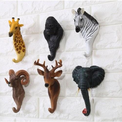 Animal Wall hanging Living room hanger Deer Elephant monkey head key holder American style jewelry hook country style European