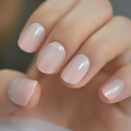 Natural Short Smooth Fake Nail Daily Peach Pink Shimmer French Nail Short Cute Simple Faux Ongles