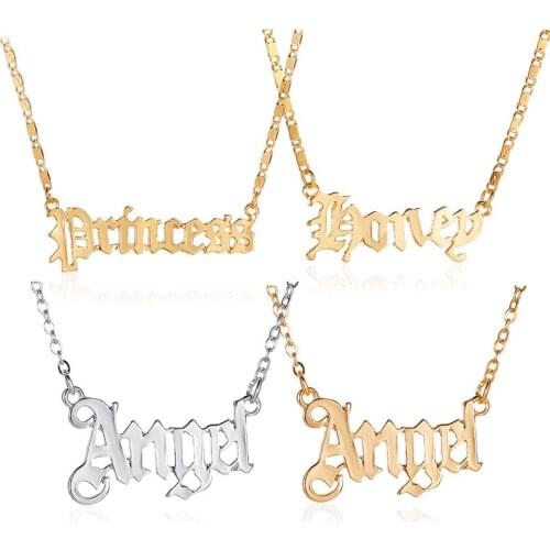 Todorova Old English Font Angel Letter Choker Baby Charm Necklace For Girl Princess Pendant Necklace Women Jewelry Collar Gift