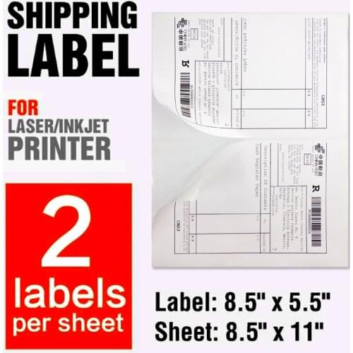 JETLAND Half Sheet Self Adhesive Shipping Labels for Laser & Inkjet Printers (50 Sheets, 100 Labels) 5.5x8.5 inches, White Pack