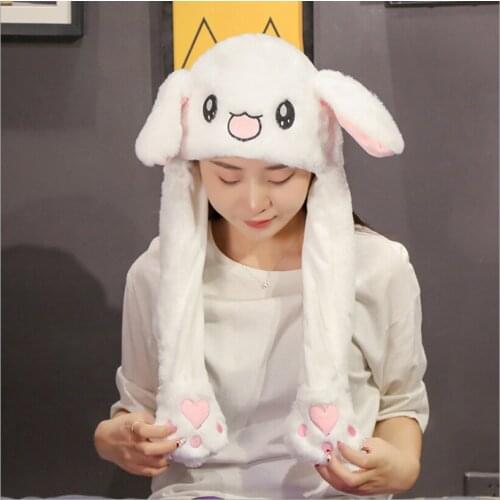 Cute Bunny Ears Hat Moving Airbag Rabbit Soft Jumping Up Cap Funny Toy Girls Plush Toys Kids Birthday Christmas Gift for Adult