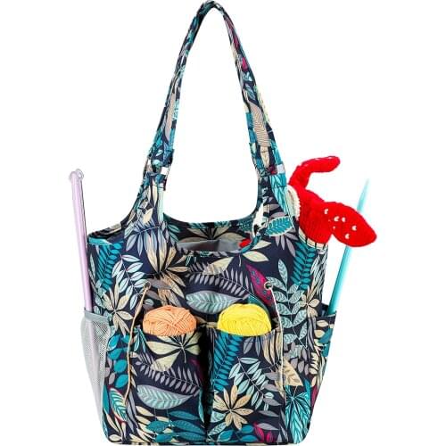 Storage Bag With Maple Leaves Knitting Tote Bag Orange Square Bag for Thread Wool Yarn Crochet Hooks Knitting Needles