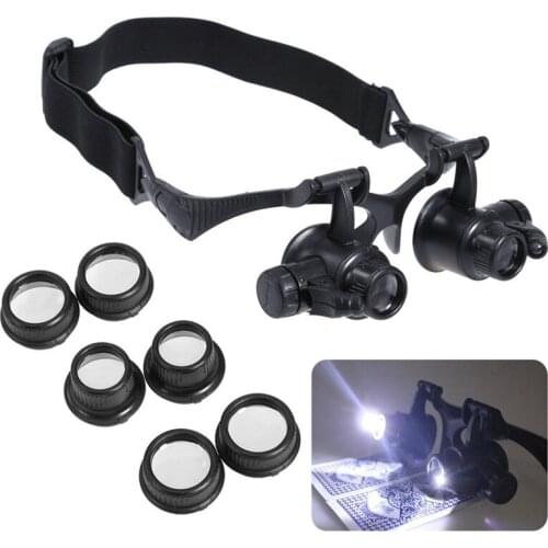 TenYua 10/15/20/25X LED Magnifier Magnifying Eye Glass Loupe Jeweler Watch Repair Magnifier Glasses With 2 Light Microscope
