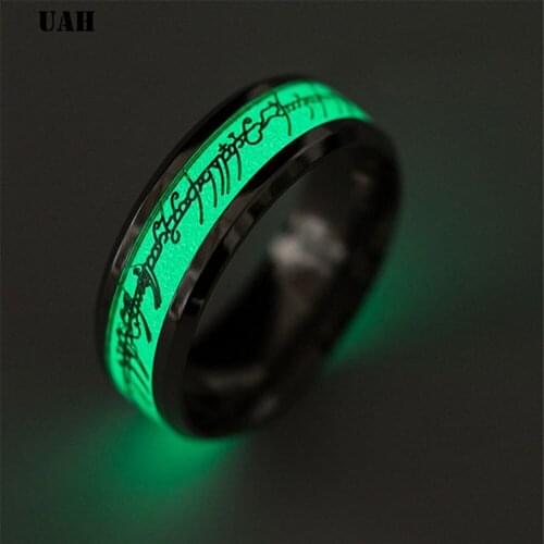 UAH New Design Titanium Steel Luminous Yellow Blue Ring Glowing In The Dark Wedding Engagement Rings For Women Men Jewelry