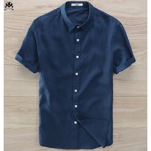 High quality 2020 Fashion Mens 100% linen short sleeve shirts casual mens solid color shirts mens linen shirts slim male tops