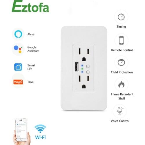 Wifi Wall Power Electric Socket 2 USB Outlets Plug Timer Socket US Standard Smart Remote Control Work with Alexa Google Home