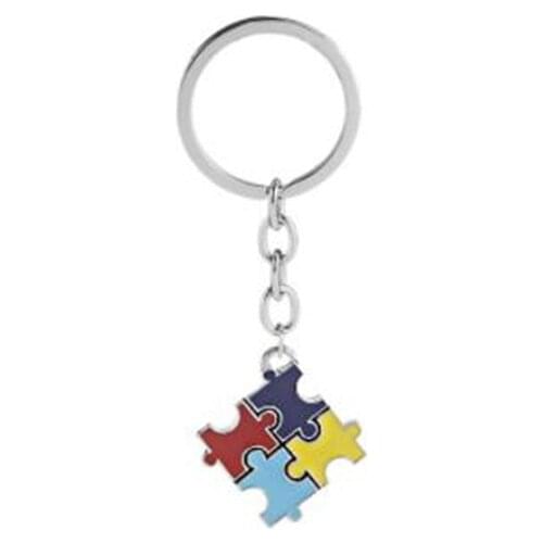 WKOUD Autism Awareness Jigsaw Puzzle Keychain Hope Colorful Puzzle Piece Printed Pendant Key Ring Bag Charm Gift