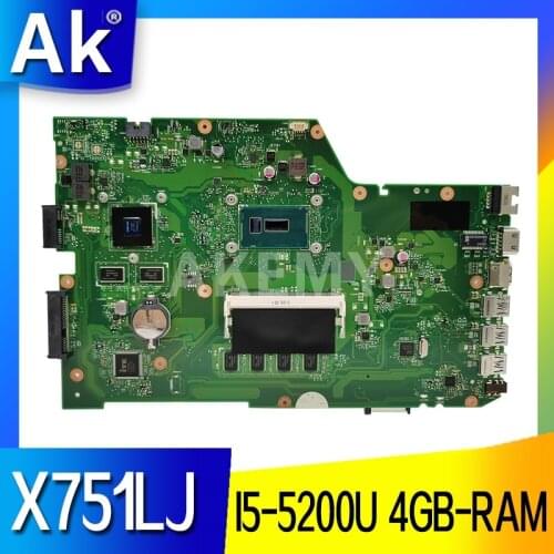 X751LJ Mainboard For ASUS X751LJ X751LB A751L X751L Laptop motherboard I5-5200U 4GB-RAM GT920M/GT940M GPU