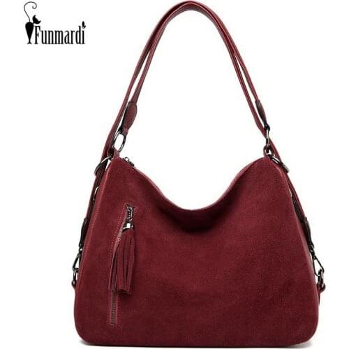 FUNMARDI Suede Leather Handbags Winter Nubuck Women Bag 2021 Tassel Design Handbag High-end Shoulder Bag Brand Female WLHB2186