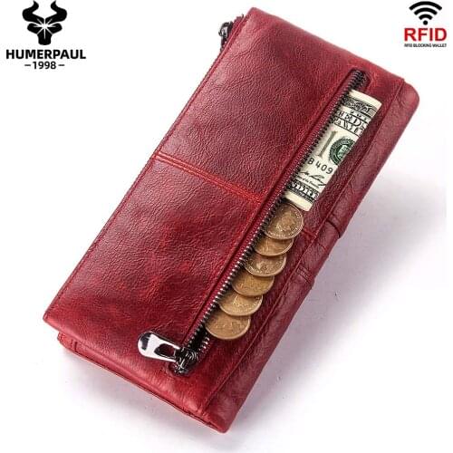 100% Genuine Leather Women Wallets Long Female Clutches With Coin Purse High Quality Multiple Card Holder Money Bag For Girls