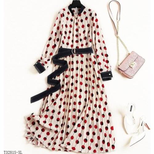 European style 2019 New arrivals summer Spring fashion women clothes temperament Pleated chiffon vintage dress T3281