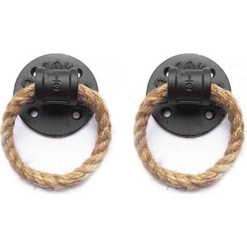 2Pcs Vintage Towel Rack Ring Industrial Style Wall Mount Towel Holder Iron Pipe Hemp Rope Bathroom Toilet Home Hotels Decoration