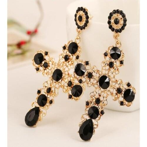 2020 Bohemian New Arrival Vintage Black Pink Crystal Cross Drop Earrings for Women Baroque Large Long Earrings Jewelry gift