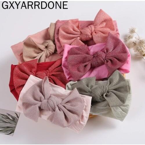 2021 New Baby Girls Hair Accessories Nylon Headbands For Newborn Kids Wide Nylon Turban Knot Bow Head Wraps Girls Props