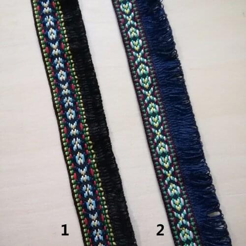 3.8cm 38mm 2cm+1.8cm Thick Quality Black X< Gradient Rhombus Tassel Laciness Costume National Jacquard Ribbon Woven Webbing Lace