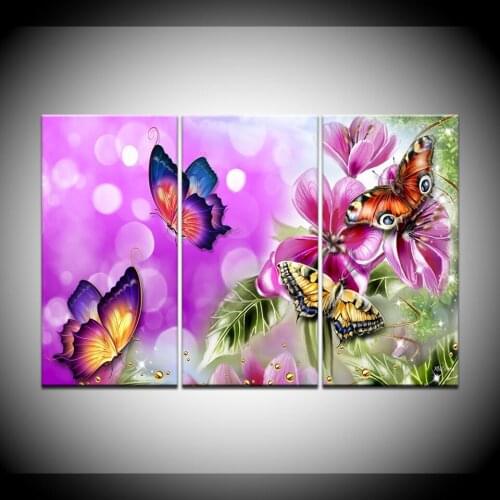 3 Panel Large Modern Flower Butterfly Canvas Oil Painting Cuadros Wall Art Picture For Living Room Printed Frame Artwork