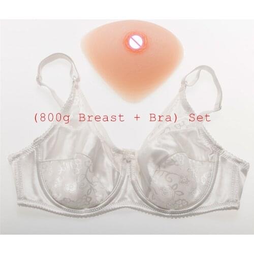 800g/pair Classic Triangle Crossdresser Silicone Boobs + Sexy Lace and Satin Pocket Crossdresser Bra Best Price