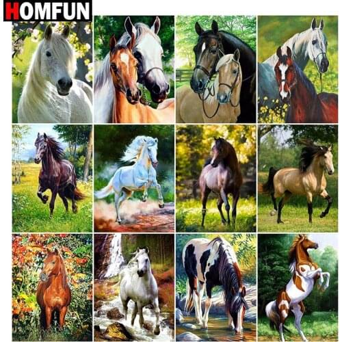 HOMFUN DIY Diamond Painting "Animal horse" Full Drill Square Round Diamond Embroidery 5D Cross Stitch Decoration Home