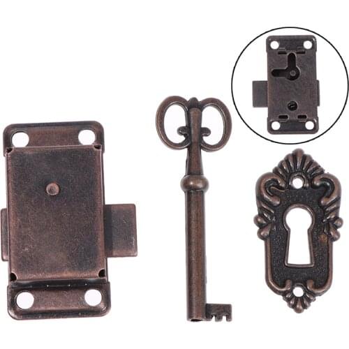 Antique Iron Door Lock Drawer Jewelry Wood Box Cabinet Wardrobe Cupboard Door Lock + Key Furniture Hardware