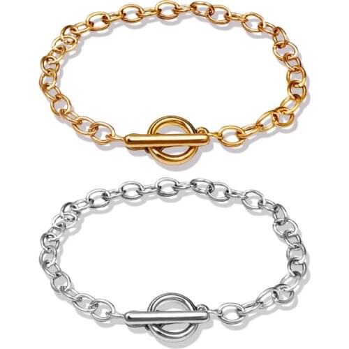 12 Pcs Chain Bracelets Alloy Metal Plated Link with OT Toggle Clasps Charm Minimalist Jewelry Bangle