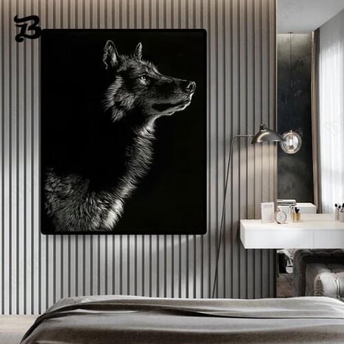 Black and White Wolf Deer Canvas Painting Wall Art Posters and Prints Animal Wall Pictures for Living Room Retro Art Home Decor
