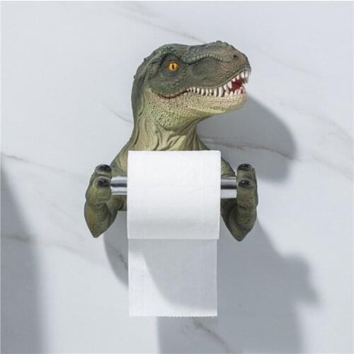 Paper Towel Holder Wall-Mounted Dinosaur Shaped Tissue Holder Resin Storage Rack for Bathroom Toilet