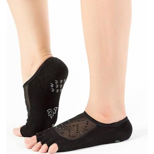 Women Cotton Yoga Backless Five Toe Socks Breathable Anti-Slip Silicone Sport Pilates Socks Gym Fitness Ballet Slippers Dance