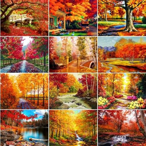 Evershine Diamond Painting Autumn Cross Stitch Kit 5D DIY Mosaic Embroidery Landscape Tree Full Square Rhinestone Crafts Gift