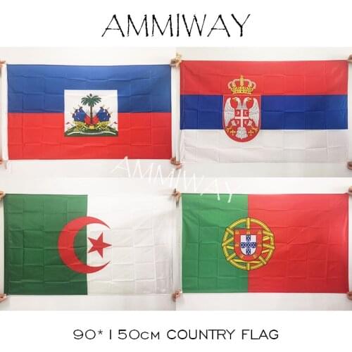 AMMIWAY 90*150cm 3x5 ft Haiti Serbia Algeria Portugal World National Flags and Banners Polyester Standard Outdoor Indoor Flag