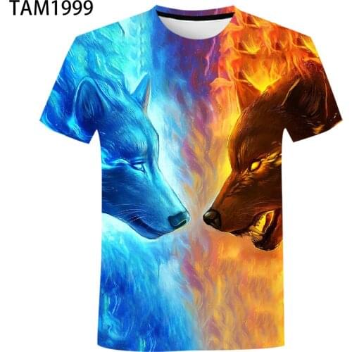 2021 New 3D Colorful Wolf Mens Womens Childrens Printed T-Shirt Fashion Leisure Summer top Street Cool Round Neck Pullover