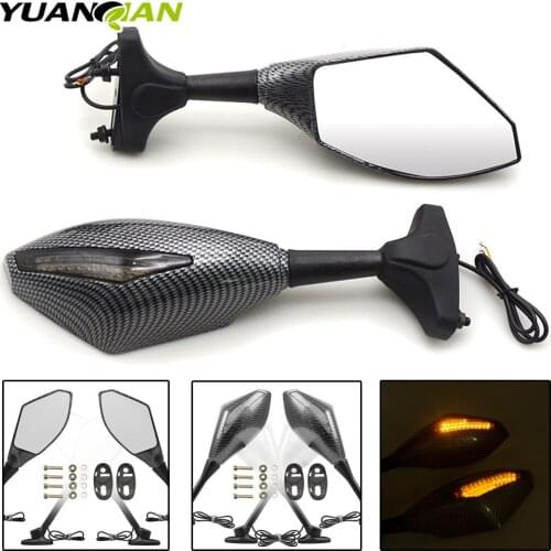 Motorcycle carbon firber LED Turn Signal Integrated Mirrors Rearview Mirror for Kawasaki Ninja ZX-6R Yamaha R6 R1 FZ6 FZ1